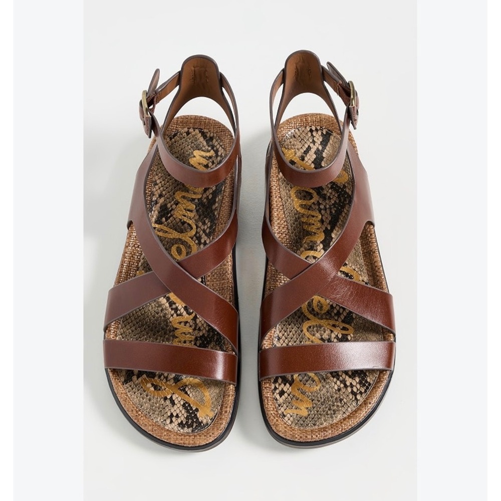 Sam Edelman Brown Leather Strappy Gladiator Sandals Snakeskin Footbed. Sz11 sz11